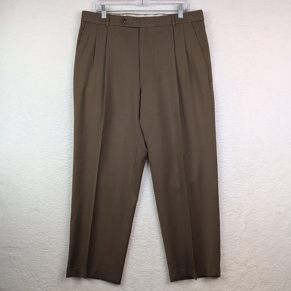 Ballin Other - Ballin Pants Mens 36 Brown Super 120s Wool Dress Trousers Pleated Made Canada